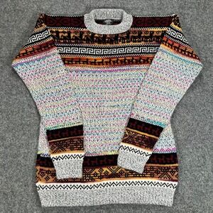 Lucy Iburg Alpaca Blend Peruvian Knit Sweater Geometric Llama Crewneck